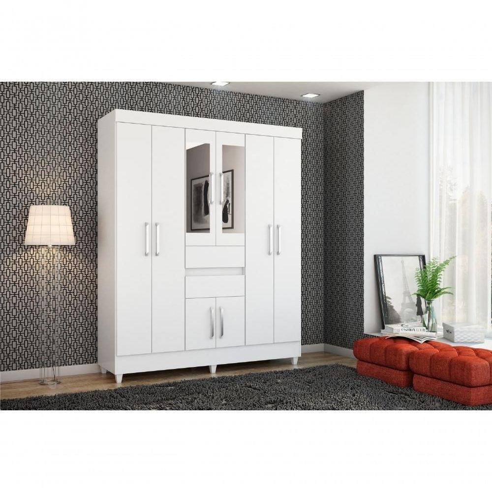 Roupeiro Casal 8 Portas Com Espelho Jena Branco - 3