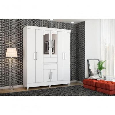 Guarda Roupa Casal Jena 8 Portas 2 Gavetas Branco MDP com Espelho Demóbile