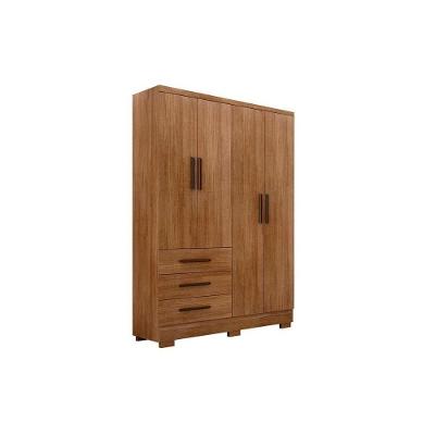 Guarda Roupa Solteiro Encant 4 Portas de Bater 3 Gavetas Freijo Cumaru