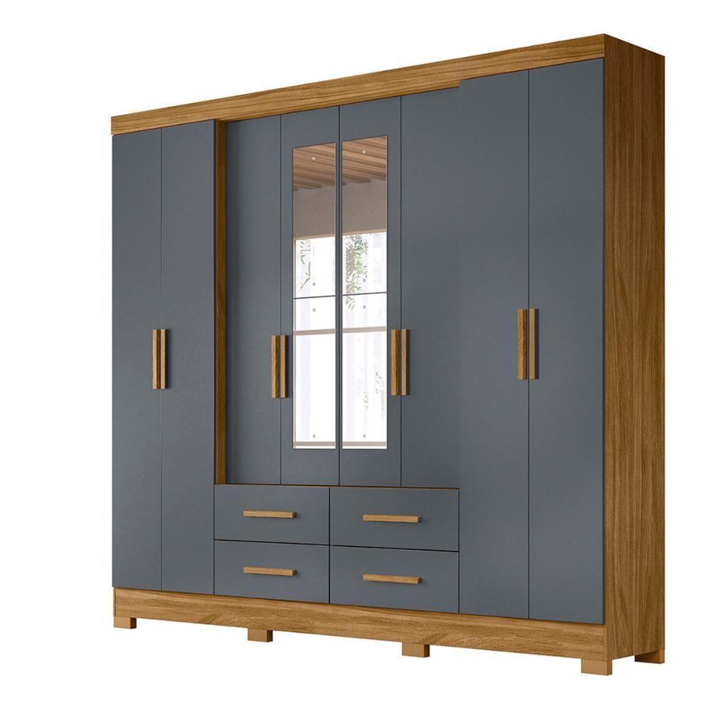 Guarda Roupa Casal 8 Portas Espelho 4 Gavetas San Lorenzo Plus - Freijó / Cinza Freijó / Cinza - 6