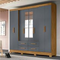 Guarda Roupa Casal 8 Portas Espelho 4 Gavetas San Lorenzo Plus - Freijó / Cinza Freijó / Cinza - 1