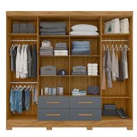 Guarda Roupa Casal 8 Portas Espelho 4 Gavetas San Lorenzo Plus - Freijó / Cinza Freijó / Cinza - 2