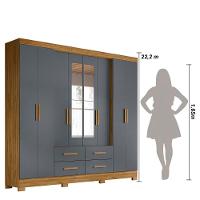 Guarda Roupa Casal 8 Portas Espelho 4 Gavetas San Lorenzo Plus - Freijó / Cinza Freijó / Cinza - 3