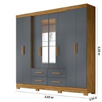 Guarda Roupa Casal 8 Portas Espelho 4 Gavetas San Lorenzo Plus - Freijó / Cinza Freijó / Cinza