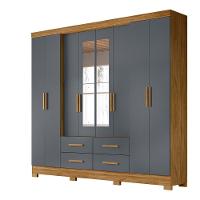 Guarda Roupa Casal 8 Portas Espelho 4 Gavetas San Lorenzo Plus - Freijó / Cinza Freijó / Cinza - 6