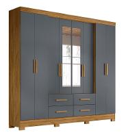 Guarda Roupa Casal 8 Portas Espelho 4 Gavetas San Lorenzo Plus - Freijó / Cinza Freijó / Cinza - 7