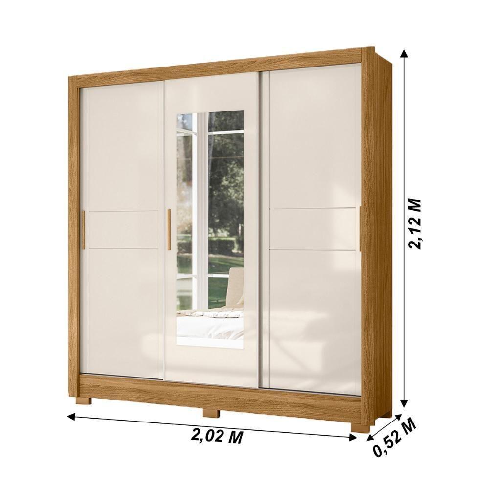 Guarda Roupa Casal 3 Portas Deslizantes Com Espelho 2 Gavetas Bahamas - Freijó / Off White - 3