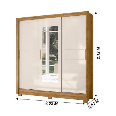 Guarda Roupa Casal Bahamas 3 Portas de Correr 2 Gavetas Cinza, Freijó - Off White MDP
