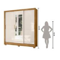 Guarda Roupa Casal 3 Portas Deslizantes Com Espelho 2 Gavetas Bahamas - Freijó / Off White - 2