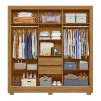 Guarda Roupa Casal 3 Portas Deslizantes Com Espelho 2 Gavetas Bahamas - Freijó / Off White