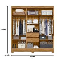 Guarda Roupa Casal 3 Portas Deslizantes Com Espelho 2 Gavetas Bahamas - Freijó / Off White - 6