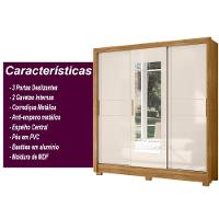 Guarda Roupa Casal 3 Portas Deslizantes Com Espelho 2 Gavetas Bahamas - Freijó / Off White - 7