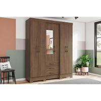 Guarda Roupa Solteiro 6 Portas e 3 Gavetas c/ Espelho Briz B23 Castanho - Henn - 1