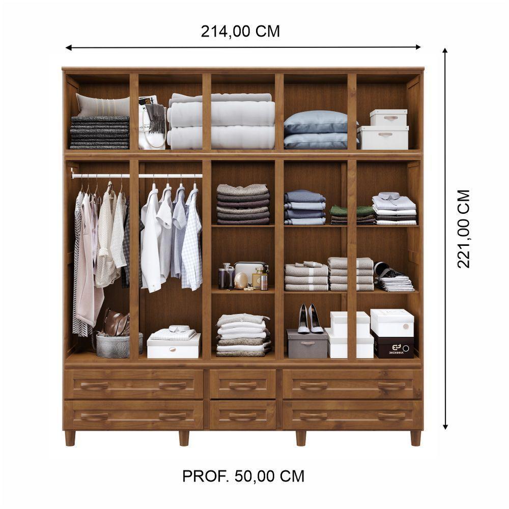 Guarda-roupa Casal 10 Portas 6 Gavetas Com Espelho Em Madeira Berlin Mel - Cavazotto - 2