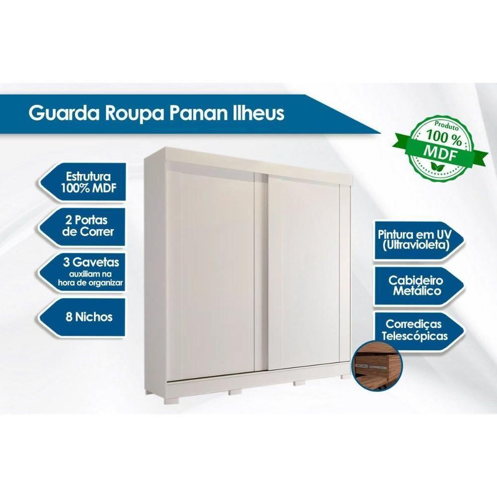 Guarda Roupa Casal 2 Portas de Correr e 3 Gavetas c/ Pés Ilhéus Cinamomo/Off White - Panan - 6