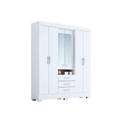 Guarda Roupa Solteiro Débora 6 Portas de Bater 3 Gavetas Branco MDF ACP Móveis