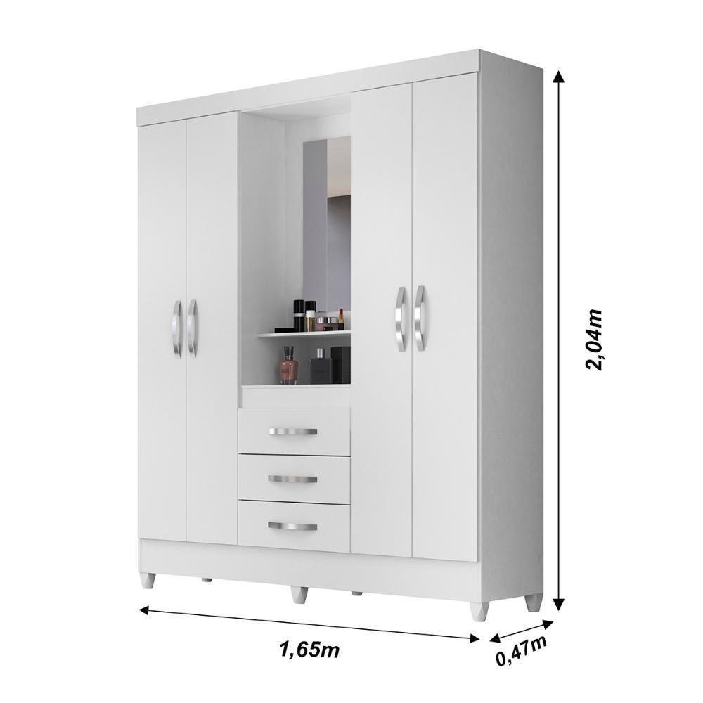 Guarda Roupa Casal 4 Portas Com Espelho 3 Gavetas Branco / Rosa Capri - Moval - 6