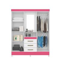 Guarda Roupa Casal 4 Portas Com Espelho 3 Gavetas Branco / Rosa Capri - Moval - 2