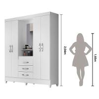 Guarda Roupa Casal 4 Portas Com Espelho 3 Gavetas Branco / Rosa Capri - Moval