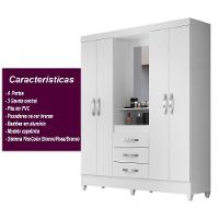 Guarda Roupa Casal 4 Portas Com Espelho 3 Gavetas Branco / Rosa Capri - Moval - 5