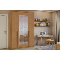 Guarda Roupa Solteiro 4 Portas e 2 Gavetas c/ Espelho Alonzo New Rovere/Amêndoa - Lopas - 1