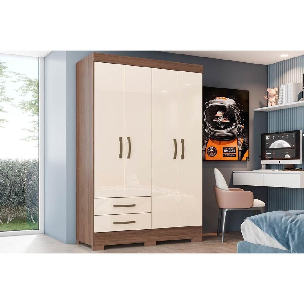 Guarda Roupa Solteiro 4 Portas e 2 Gavetas Briz BE12 Castanho - Henn - 1