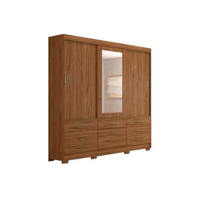 Guarda Roupa Casal 3 Portas de Correr 7 Gavetas Avelã-Off White Panan Móveis