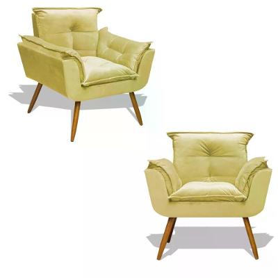 Kit 02 Poltrona Decorativa Opala Madeira Eucalipto Fibra Siliconada Amarelo Divini