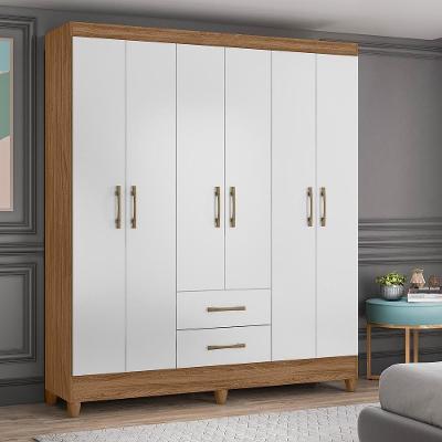 Guarda Roupa Casal Panamá 6 Portas de Bater 2 Gavetas Naturale-Branco Panamá MDP