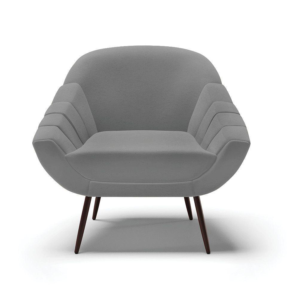 Kit 02 Poltronas Linho Pés Palito Ferro A26 Grafite - 7