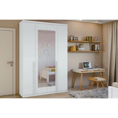 Guarda Roupa Solteiro Alonzo New 4 Portas de Bater 2 Gavetas Branco