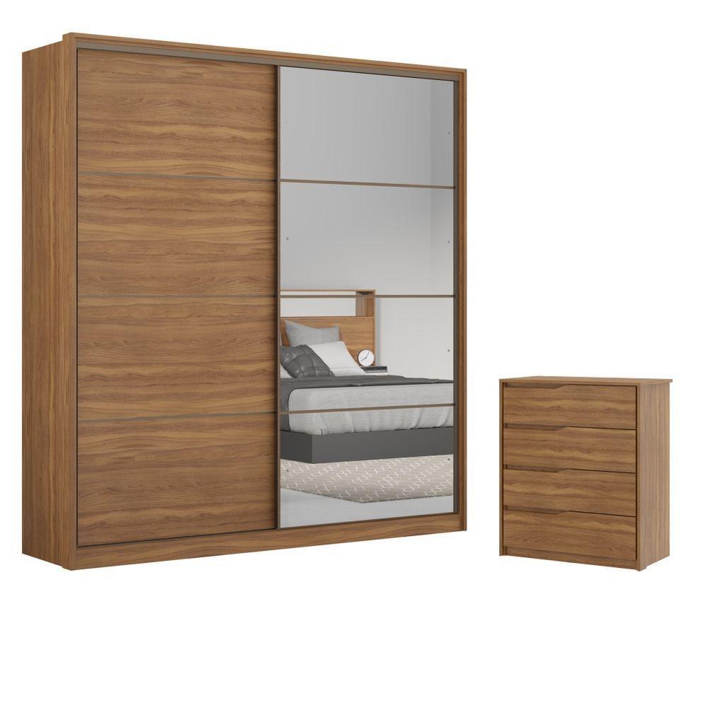 Conjunto Quarto Guarda Roupa Com Espelho E Comoda Napolis Amendola - 1