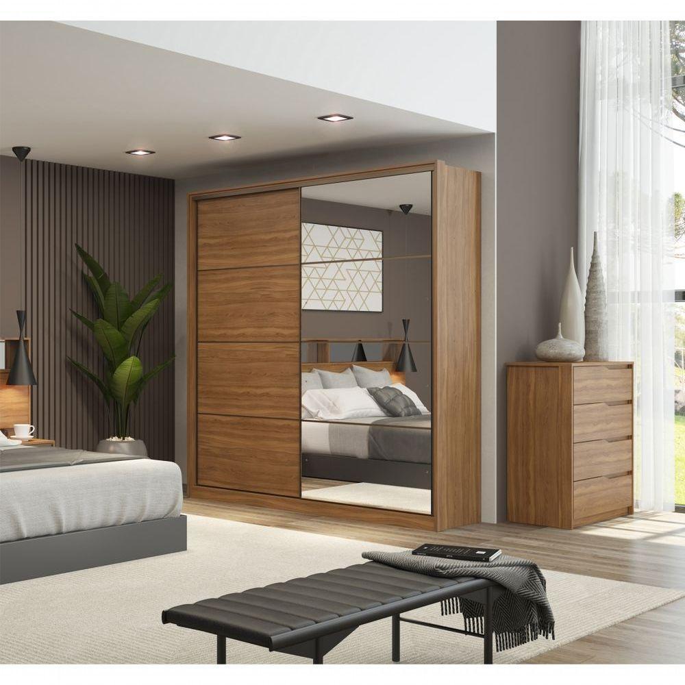 Conjunto Quarto Guarda Roupa Com Espelho E Comoda Napolis Amendola - 8