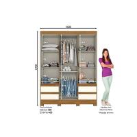 Guarda Roupa Solteiro 3 Portas e 4 Gavetas Briz Lema B55 Nature/Off White - Henn - 2