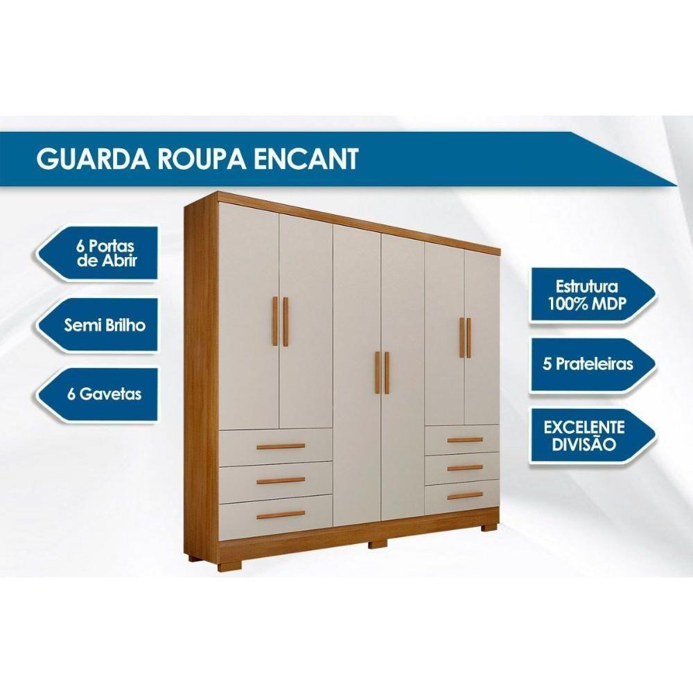 Guarda Roupa Solteiro 6 Portas e 6 Gavetas c/Pés Encant Freijó/Fendi - Novo Horizonte - 2
