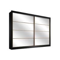 Guarda Roupa 2 Portas  de Correr e 6 Gavetas c/ Espelho Sevilha Preto/Branco Acetinado - Europa - 1