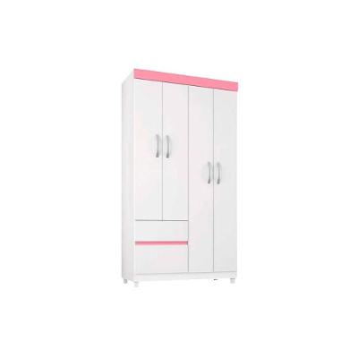 Guarda Roupa Solteiro 4 Portas E 2 Gavetas Lotus Branco/Rosa - Demóbile