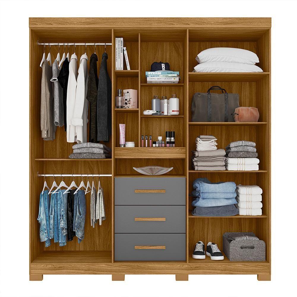 Guarda Roupa Casal 4 Portas Com Espelho E 3 Gavetas Eldorado - Freijó / Cinza Freijó / Cinza - 4
