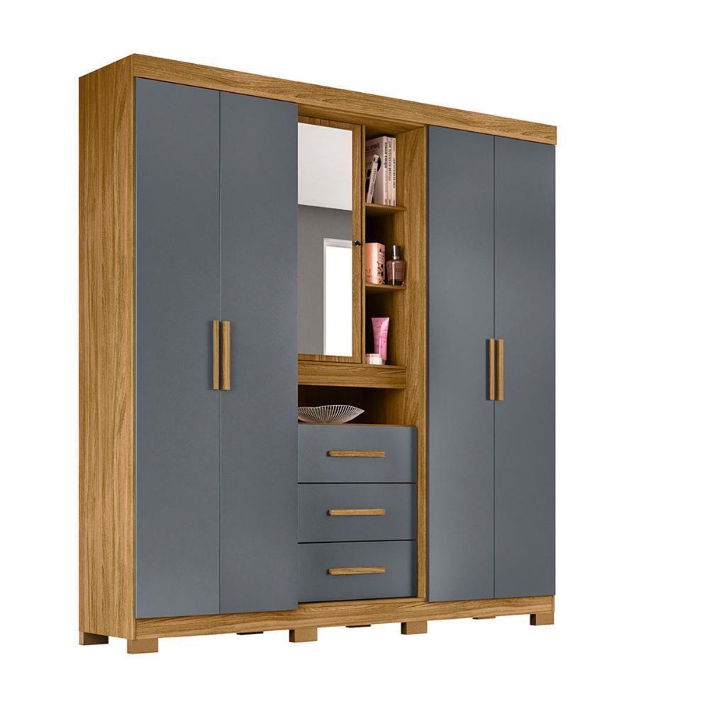 Guarda Roupa Casal 4 Portas Com Espelho E 3 Gavetas Eldorado - Freijó / Cinza Freijó / Cinza - 5