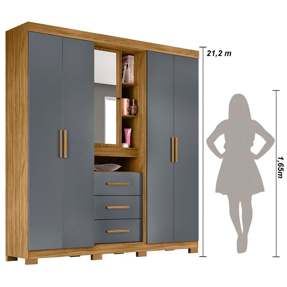 Guarda Roupa Casal 4 Portas Com Espelho E 3 Gavetas Eldorado - Freijó / Cinza Freijó / Cinza - 6