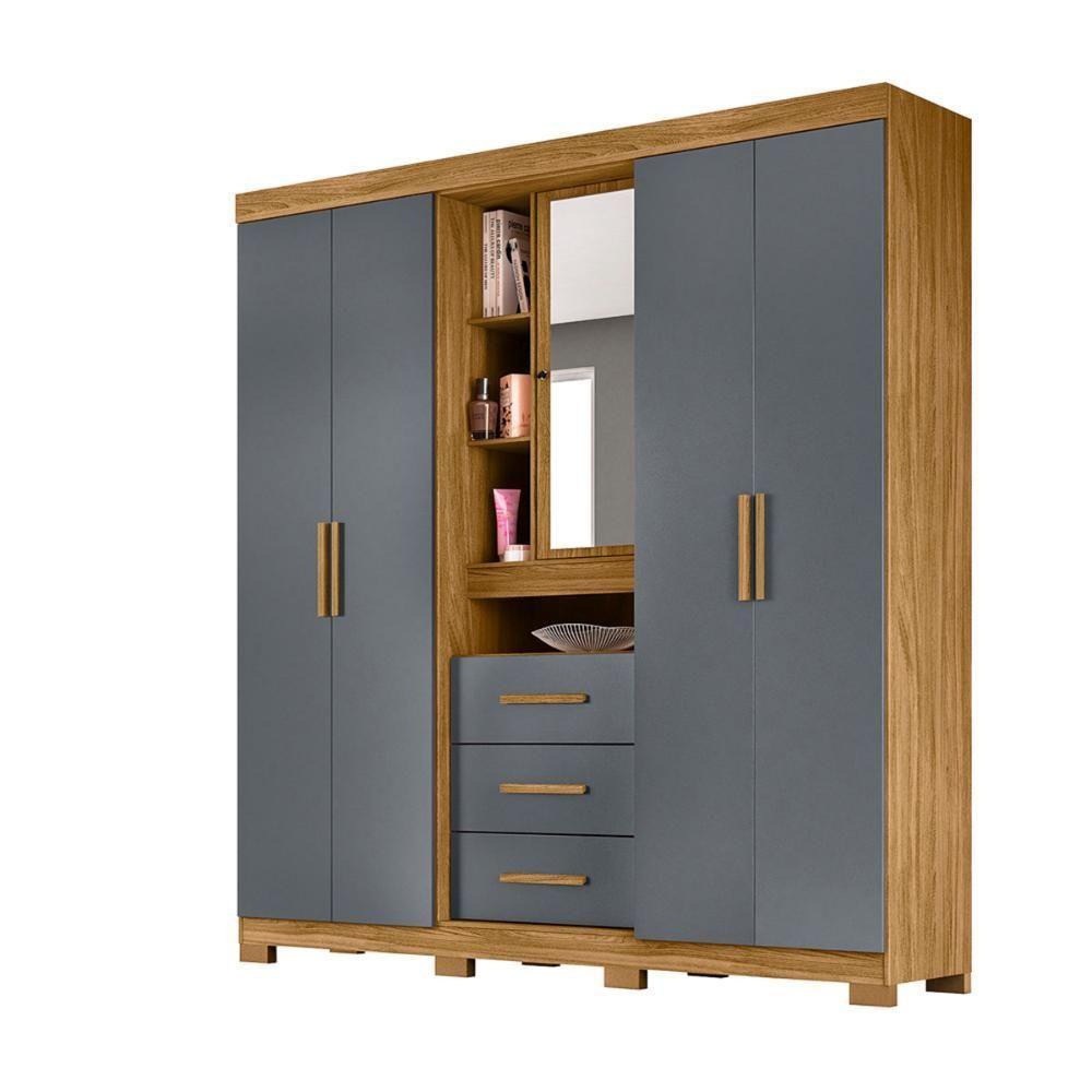 Guarda Roupa Casal 4 Portas Com Espelho E 3 Gavetas Eldorado - Freijó / Cinza Freijó / Cinza - 7