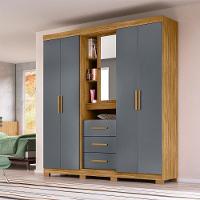 Guarda Roupa Casal 4 Portas Com Espelho E 3 Gavetas Eldorado - Freijó / Cinza Freijó / Cinza - 1