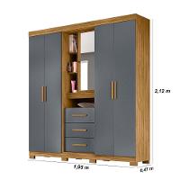Guarda Roupa Casal 4 Portas Com Espelho E 3 Gavetas Eldorado - Freijó / Cinza Freijó / Cinza - 2