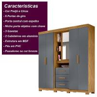 Guarda Roupa Casal 4 Portas Com Espelho E 3 Gavetas Eldorado - Freijó / Cinza Freijó / Cinza - 3