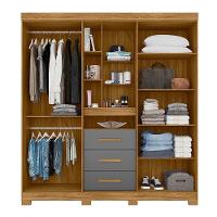 Guarda Roupa Casal 4 Portas Com Espelho E 3 Gavetas Eldorado - Freijó / Cinza Freijó / Cinza