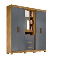 Guarda Roupa Casal 4 Portas Com Espelho E 3 Gavetas Eldorado - Freijó / Cinza Freijó / Cinza - 5