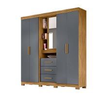 Guarda Roupa Casal 4 Portas Com Espelho E 3 Gavetas Eldorado - Freijó / Cinza Freijó / Cinza - 7