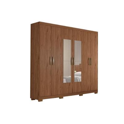 Guarda Roupa Casal Clara Avelã 6 Portas de Bater 3 Gavetas MDF com Espelho Panan