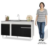 Balcão Gabinete Com Pia Inox 150cm 3 Portas 1 Gaveta Dakota Branco/preto - Lumil - 5