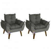 Kit 02 Poltrona Decorativa Opala Chumbo Com Fibra De Silicone E Pés Quadrado Smf Decor - 3